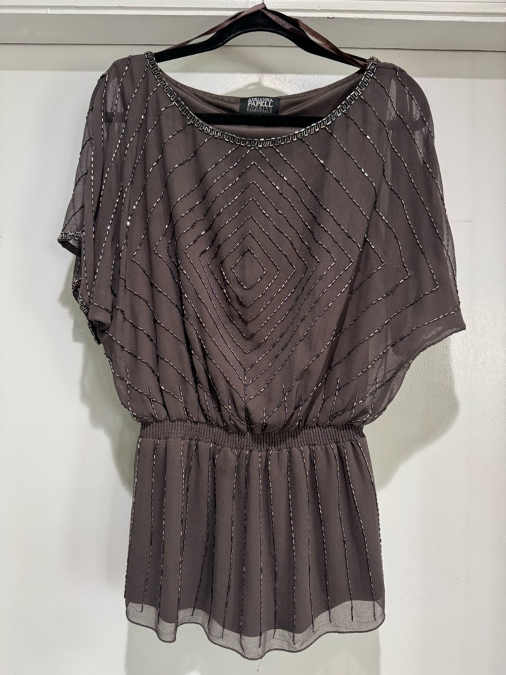 ADRIANNA PAPELL EVENING BLOUSON BEADED TOP Size L flapper 20s